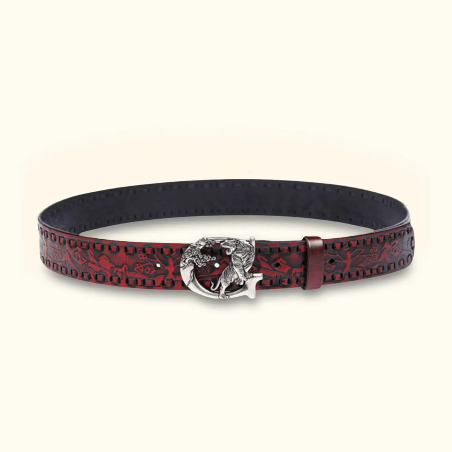 The Tiger Buckle - Knurling Flower Western Belt