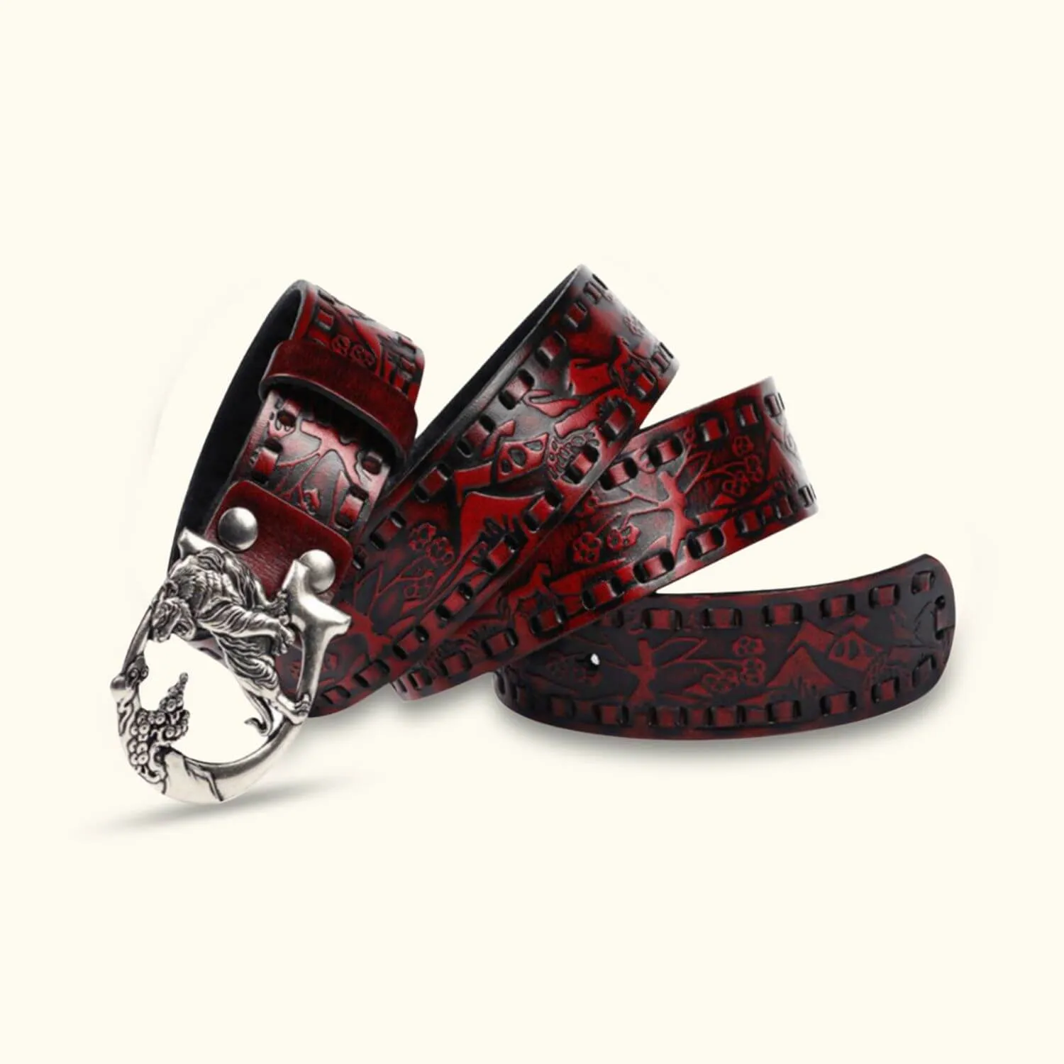 The Tiger Buckle - Knurling Flower Western Belt