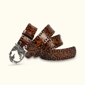 The Tiger Buckle - Knurling Flower Western Belt