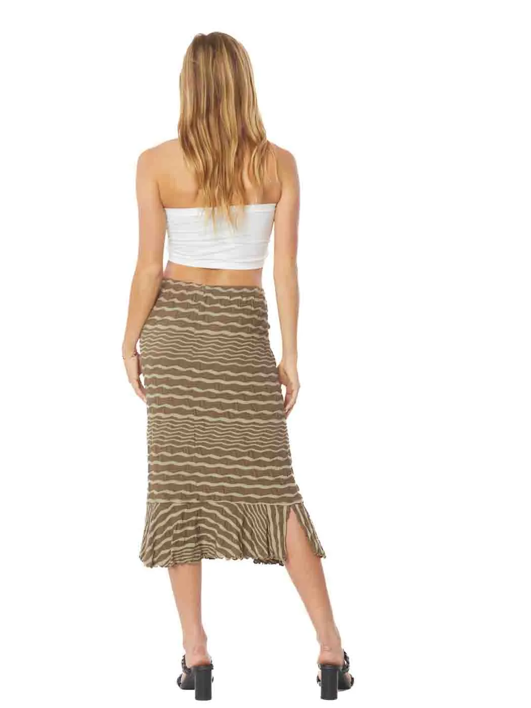 Tianello Taupe Stripe Knit "TULIP" Skirt