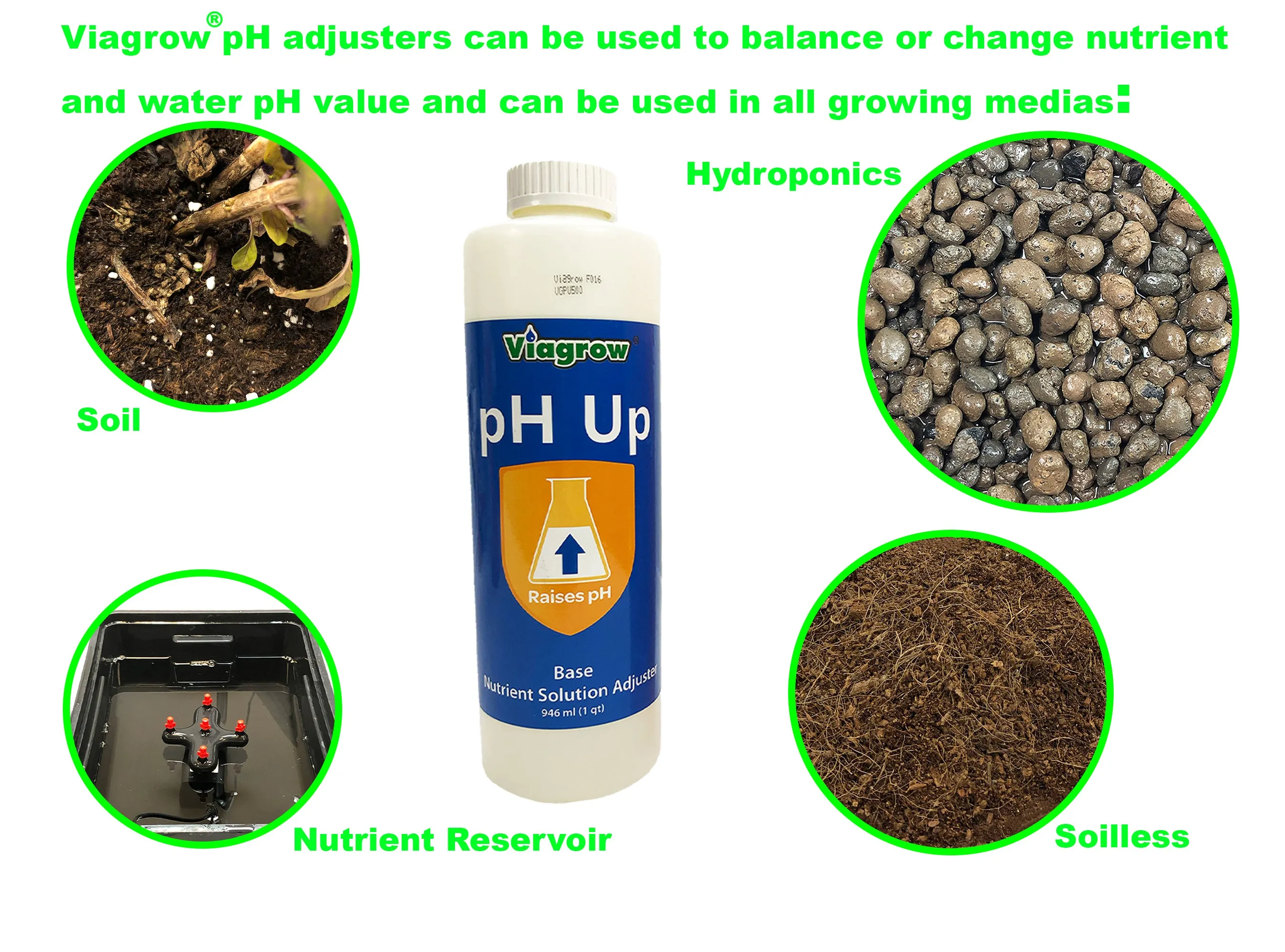 Viagrow 1QT. pH Up Liquid Nutrient Adjusting Solution - Base (Case of 20)