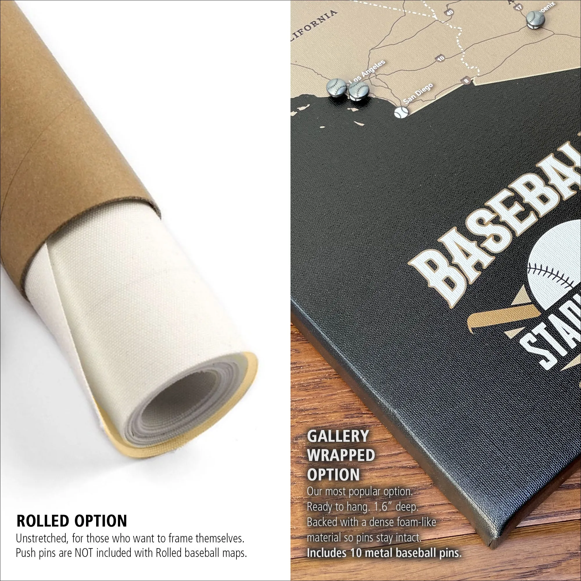 Vintage Baseball Stadium Tour Push Pin Map