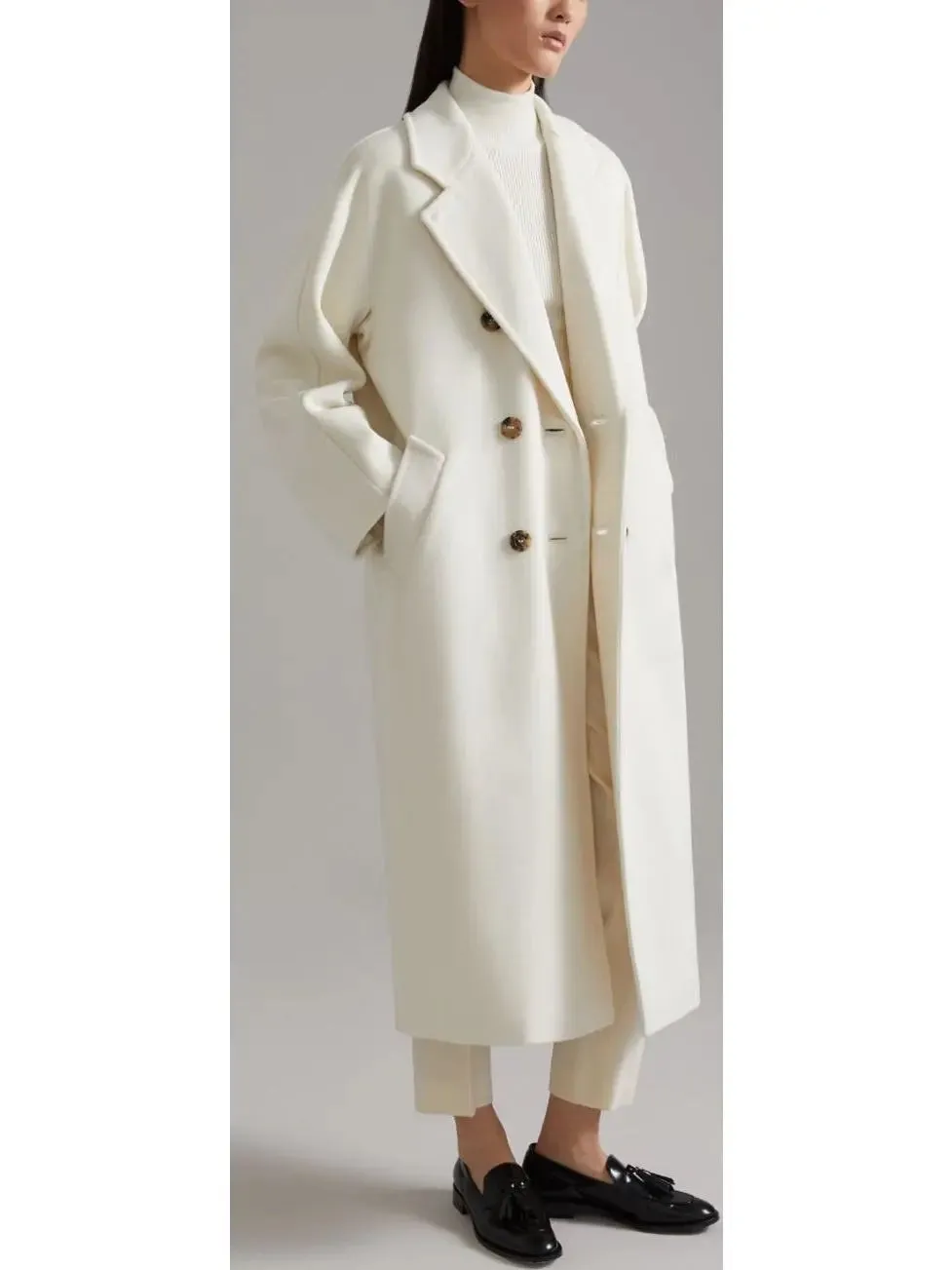 Women’s Double-Breasted Wool and Cashmere-blend Icon Coat, White