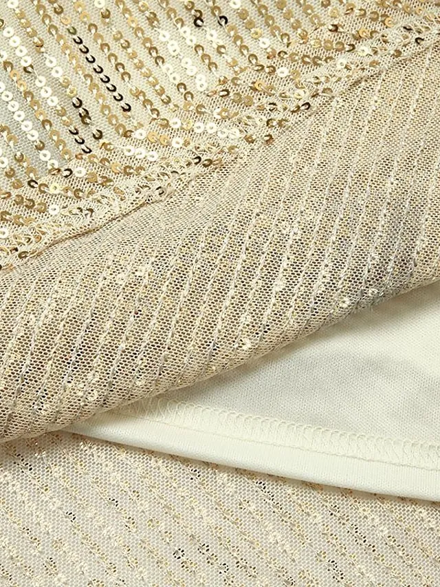 Women's Party Dress Sequin Dress Holiday Dress Shift Dress Short Mini Dress White Black Gold Long Sleeve Pure Color Sequins Fall Spring One Shoulder Stylish Hot Party Loose 2023